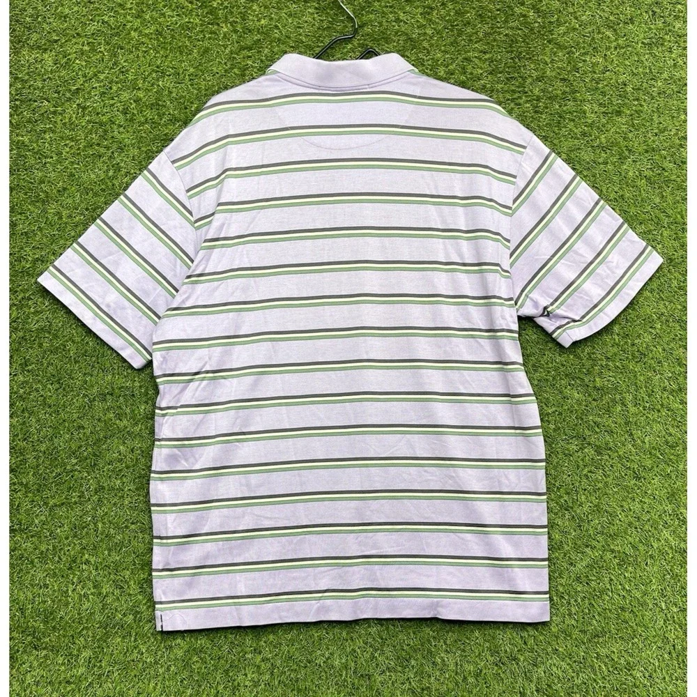 Tiger Woods Nike Polo Shirt Mens Large Striped Purple Golf Outdoor Beach Comfort